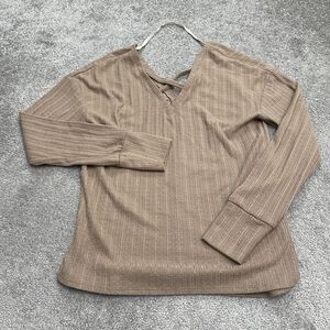 Loverich Pullover Sweater Womens Small Brown V-Neck Knitted Long Sleeve Casual